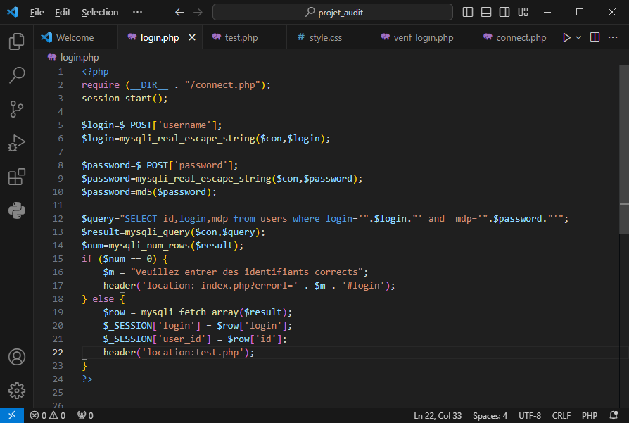back_end formulaire de connexion